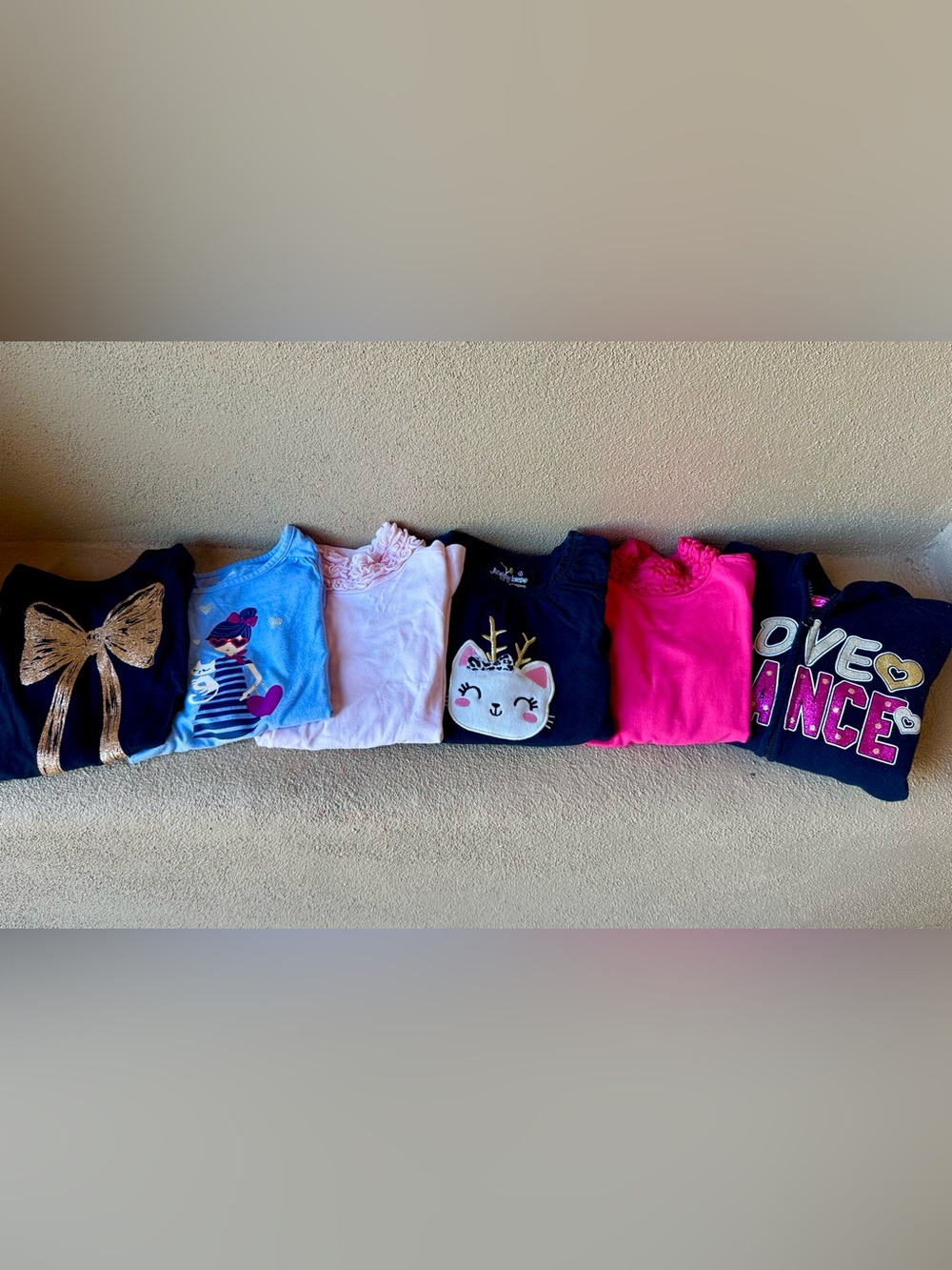 Girls Long Sleeve Graphic Top Bundle: Pink /Black Light Blue